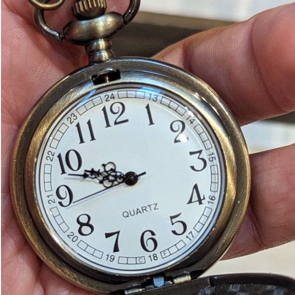 Deer Pocket Watch Hunter Gift Hunting Buck Bronze Necklace Chain - Picture 2 of 5